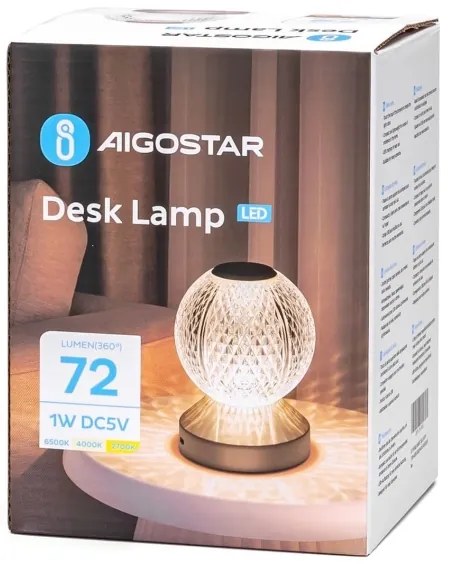Aigostar-LED Stmievateľná nabíjacia lampa LED/1W/5V 2700/4000/6500K 1800mAh 13,5cm