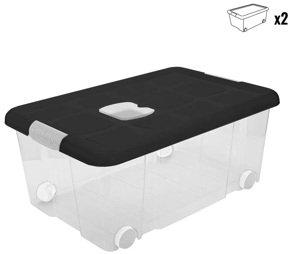 2x plastové úložné boxy s vekom a kolieskami EKO 36L