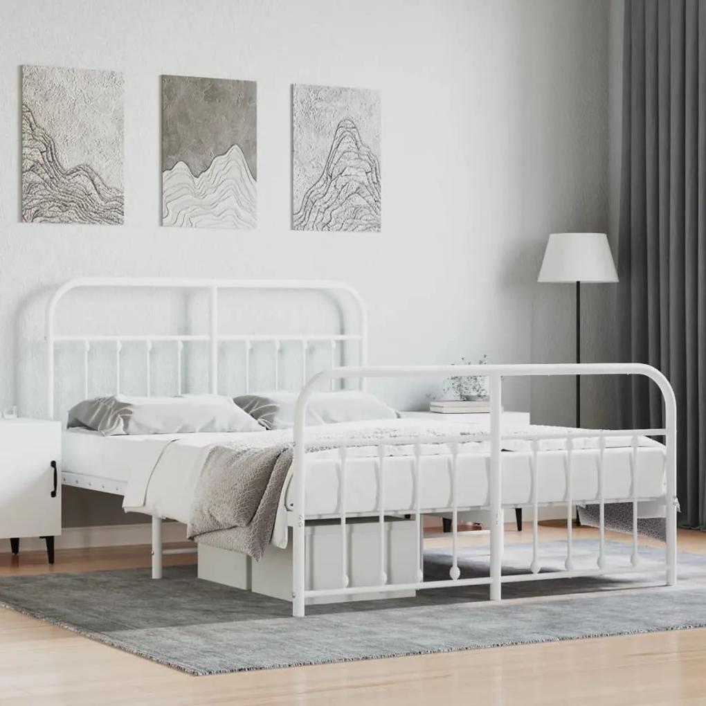 Kovový rám postele s čelom a podnožkou biely 140x200 cm 352646