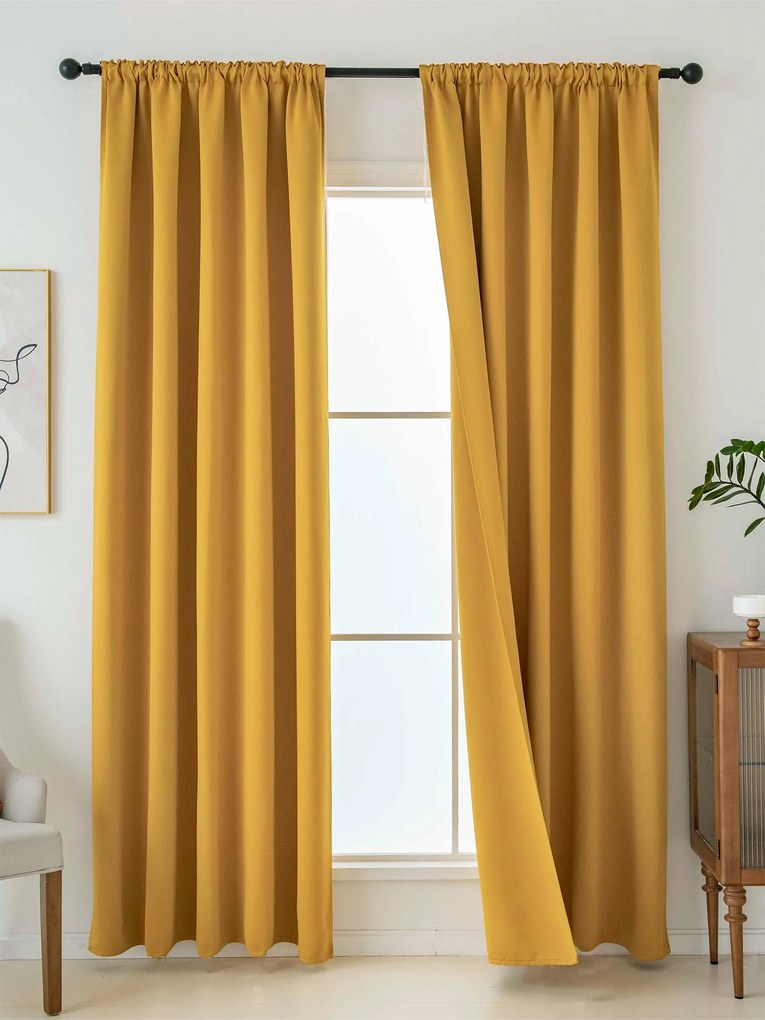 Blackout závesy Elias horčicová – 140 × 280 cm (2 ks) - riasiaca stuha