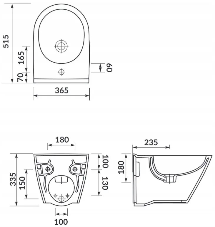 Cersanit City Oval, závesný bidet 52x37cm, biela, K35-043