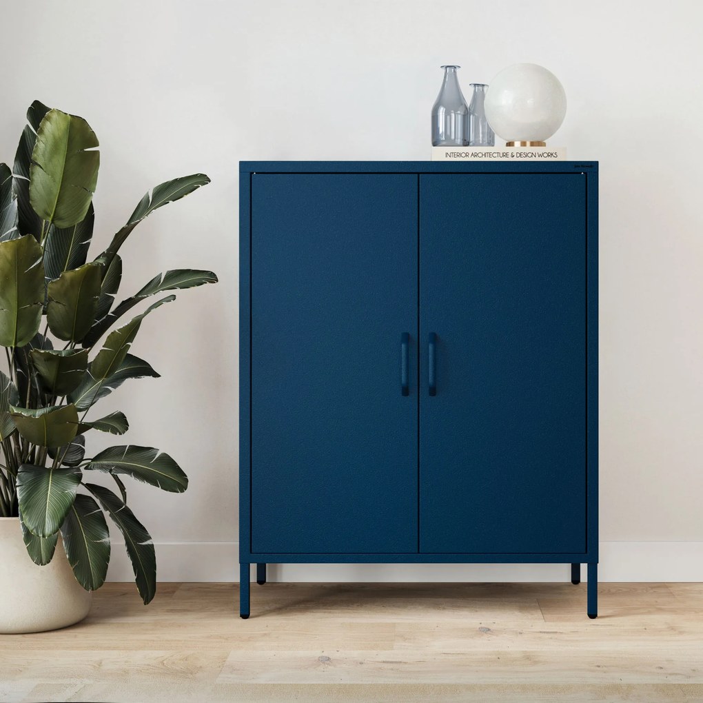 Skrinka do obývačky s policami VITO, 800 x 1015 x 400 mm, Modern: tmavomodrá farba