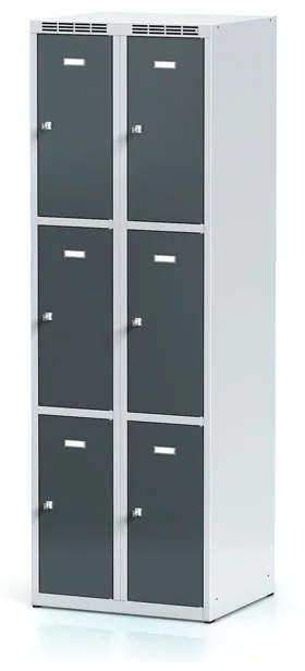 Alfa 3 Šatníková skrinka s úložnými boxami, 6 boxov, 1800 x 600 x 500 mm, otočný zámok, tmavosivé dvere