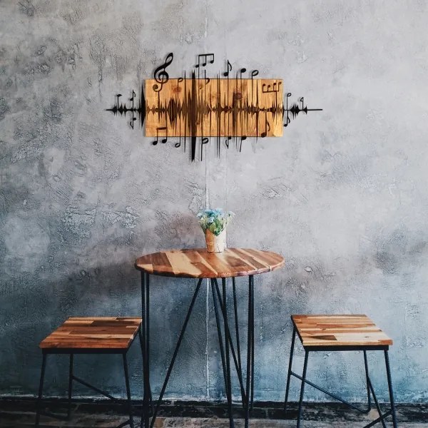 Nástenná dekorácia 90x47 cm noty drevo/kov