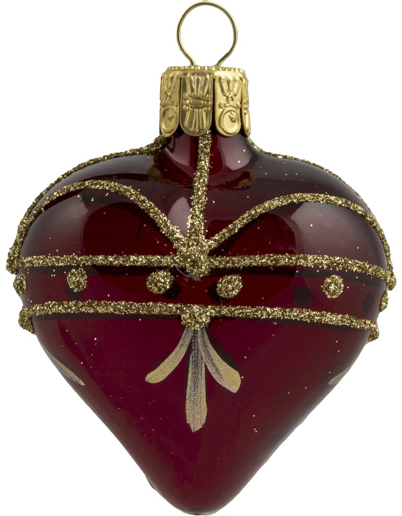 Bella Rose Sklenená vianočná ozdoba Srdce Burgundy Lesk