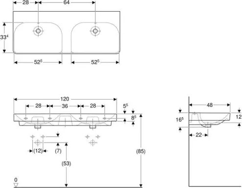 Geberit 500.224.01.1 - Závesné dvojité umývadlo Smyle Square 120x48 cm keramika/biela