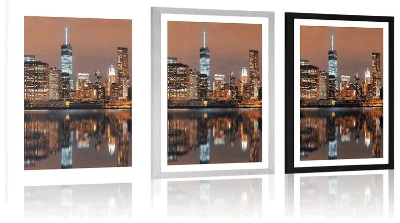 Plagát s paspartou odraz Manhattanu vo vode - 20x30 black