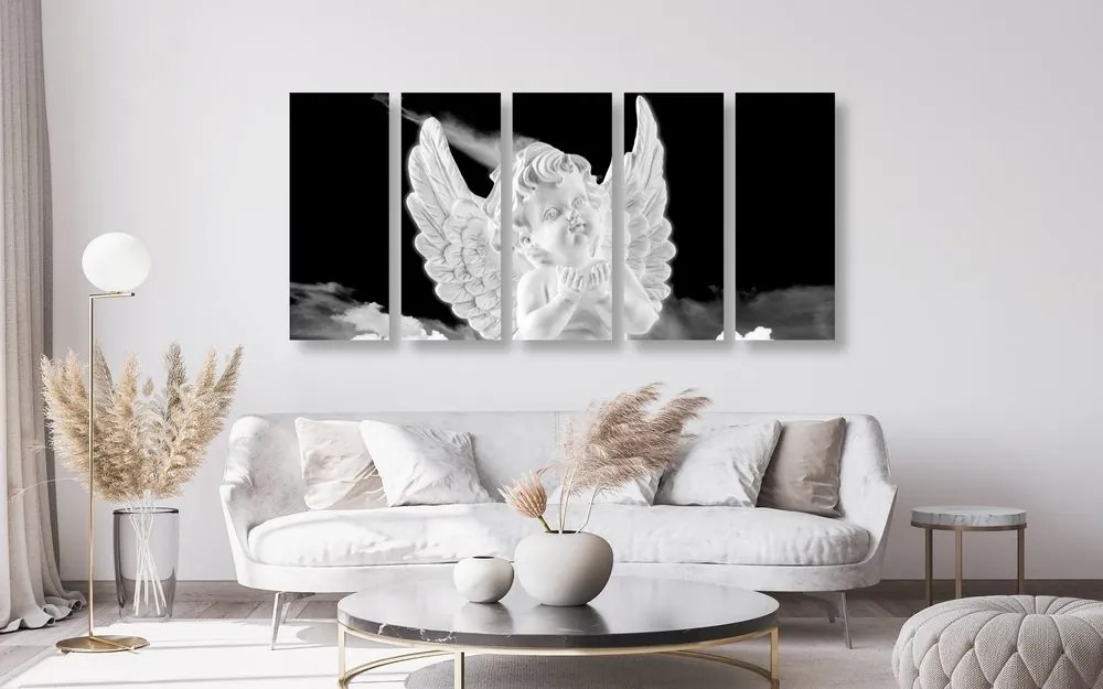 5-dielny obraz čiernobiely starostlivý anjelik na nebi Varianta: 100x50