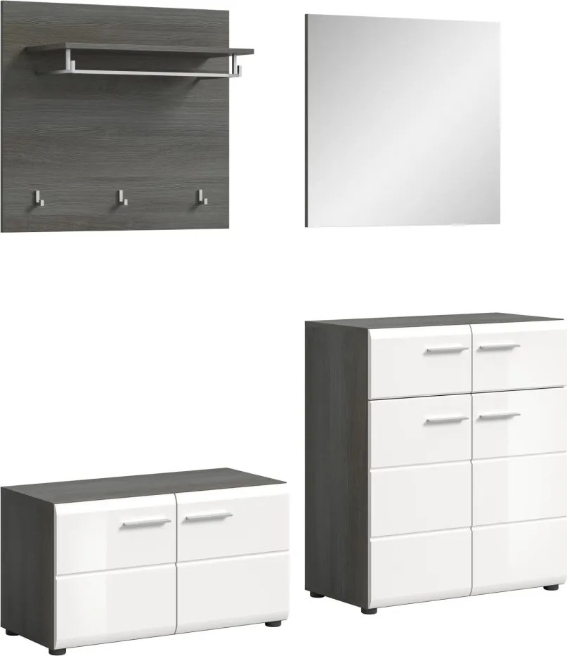 Predsieňová zostava Salsa (4-dielna), sivý dub/biela lesk