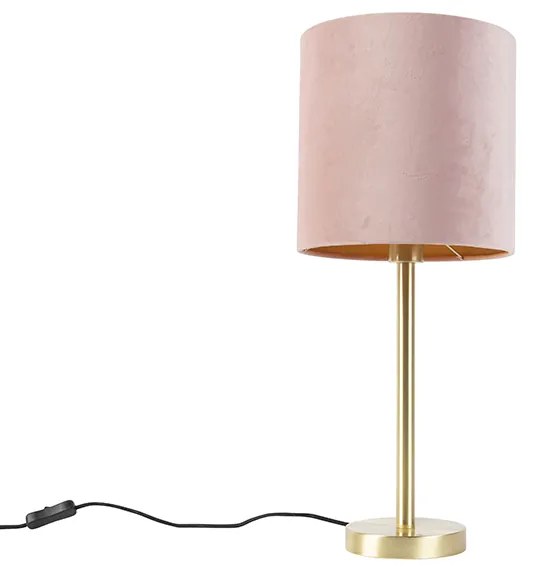 Romantická stolná lampa mosadz s ružovým odtieňom 25 cm - Simplo