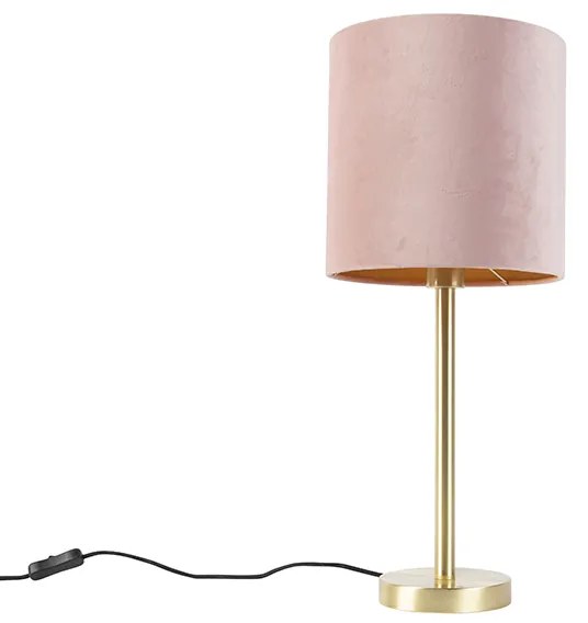 Romantická stolná lampa mosadzná s ružovým tienidlom 25 cm - Simplo