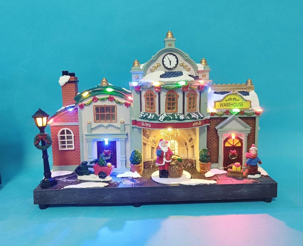 Vianočná dedinka s osvetlením a melódiou - stanica BestBerg BBXS-955 / 28,2 x 8,5 x 19,5 cm