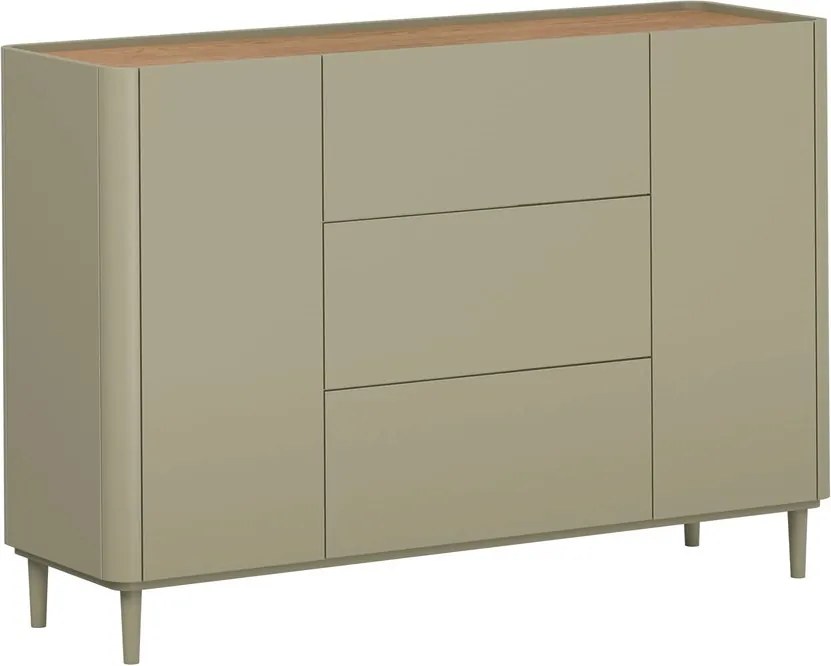 Komoda so zásuvkami Elivo 150 cm na nožičkách - eukalyptus / dub baltic dune