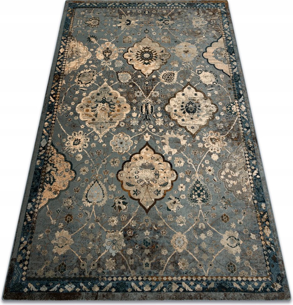 Koberec z vlny Polonia Abrash orientálne kvety j.modrý Rozety 235x350 cm