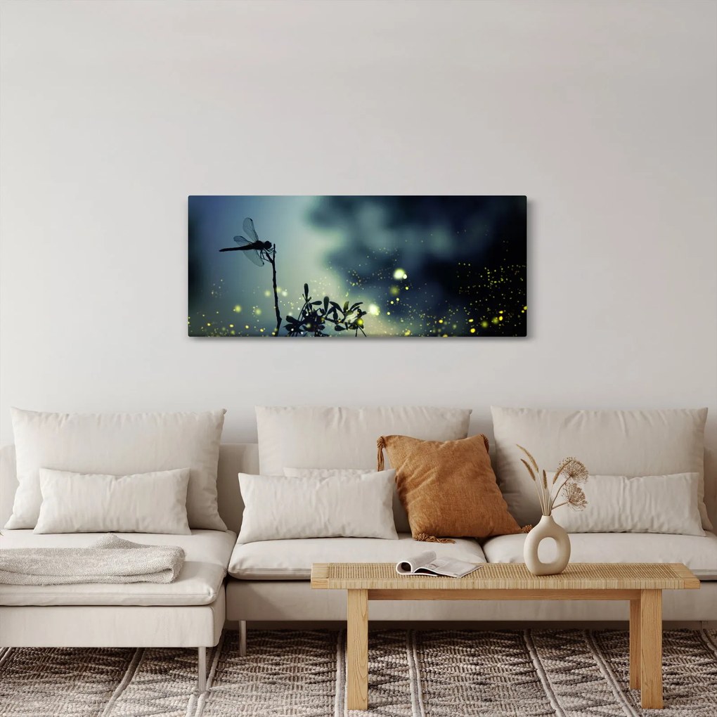 Obraz - Vážka za trblietavej noci (120x50 cm)