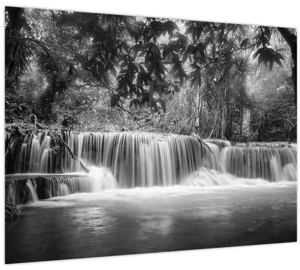 Obraz - Čiernobiely vodopád (70x50 cm)
