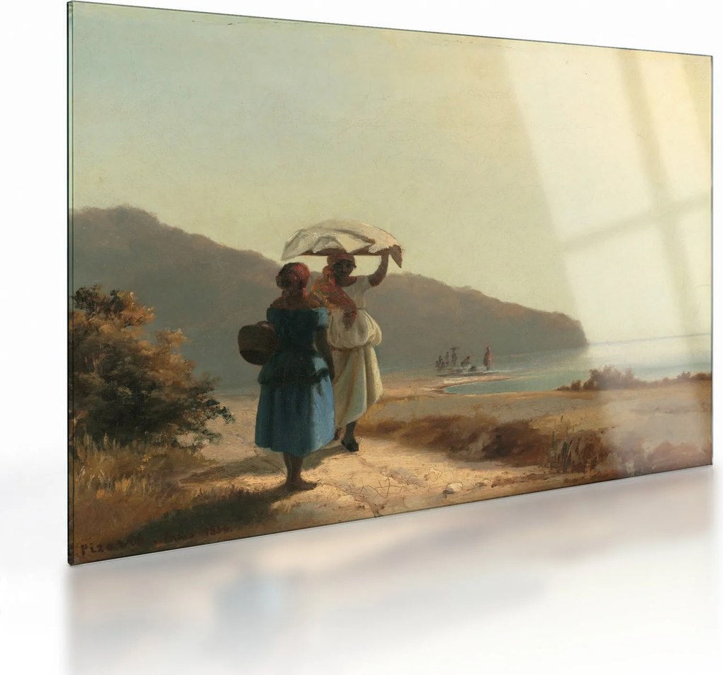 Sklenený obraz - Camille Pissarro, Two Women Chatting by the Sea, St. Thomas, reprodukcia (70x50 cm)