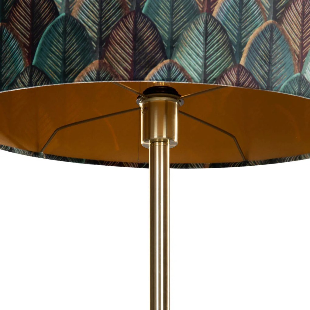 Stojacia lampa mosadz s oválnym zamatovým tienidlom s dizajnom listov 50 cm - Simplo