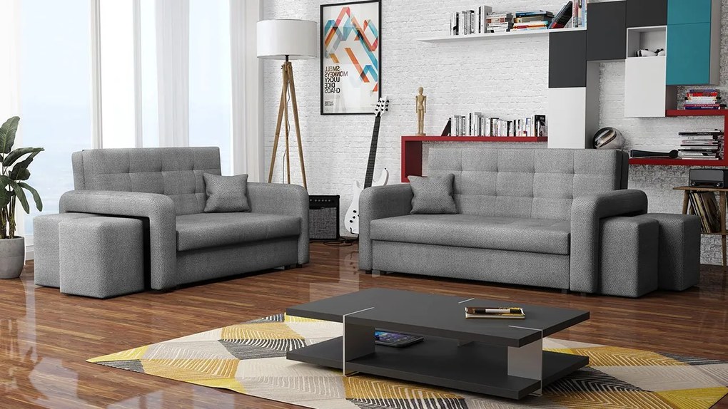 Rozkladacia sedacia súprava s úložným priestorom Clivia Home II + III, Taburetka: ľavá strana (pohovka III) + pravá strana (pohovka II), Dostupné poťahy: Malmo 81