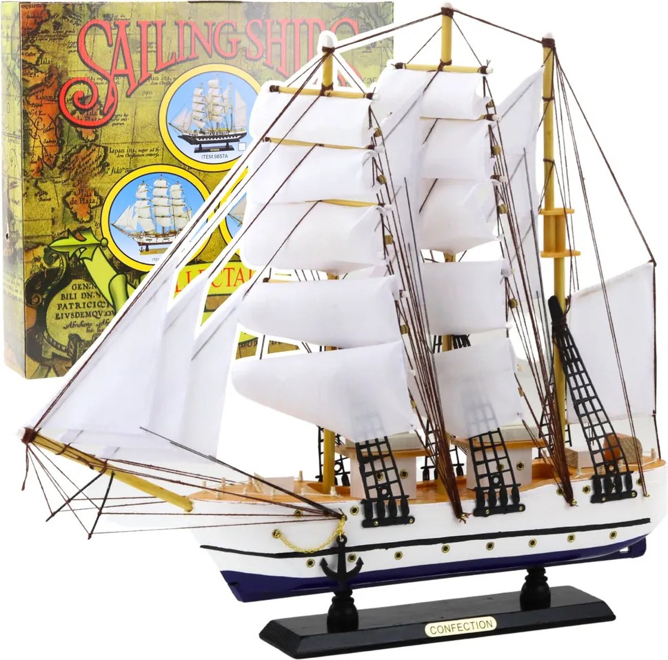 LEAN Toys Zberateľský model plachetnice fregaty biely 49x43cm
