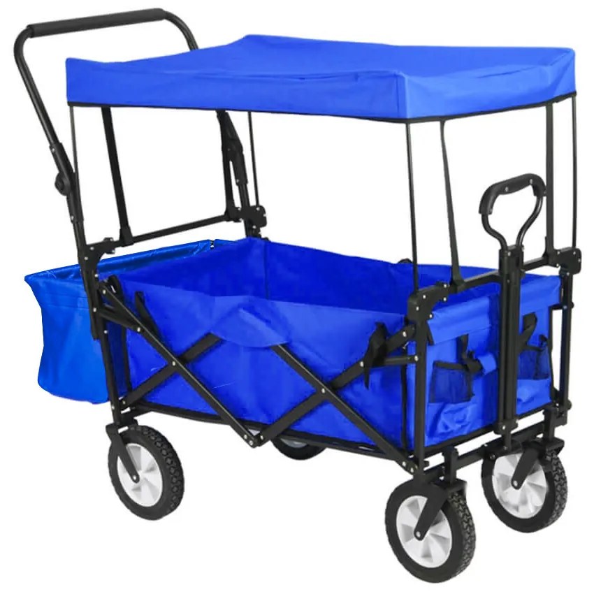 Skladací vozík so strechou, ťahací-tlačací, tmavomodrá