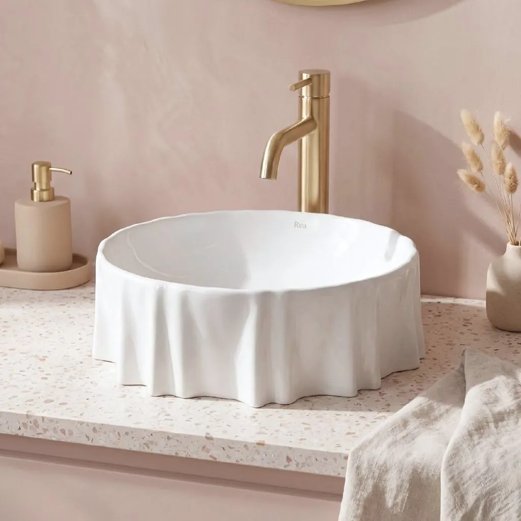 Rea Anastazja, umývadlo na dosku 390x390x135 mm, biela lesklá, REA-U0639