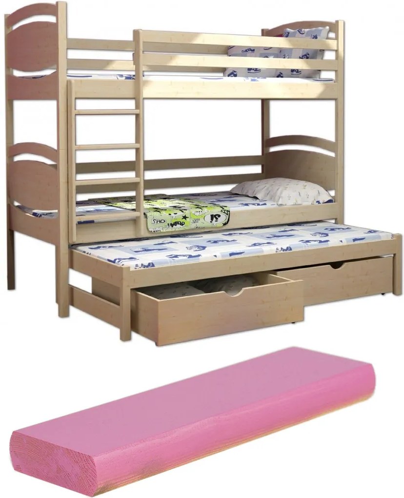 FA Petra 3 200x90 Poschodová posteľ s prístelkou Farba: Ružová (+44 Eur), Variant bariéra: Bez bariéry, Variant rošt: S roštami