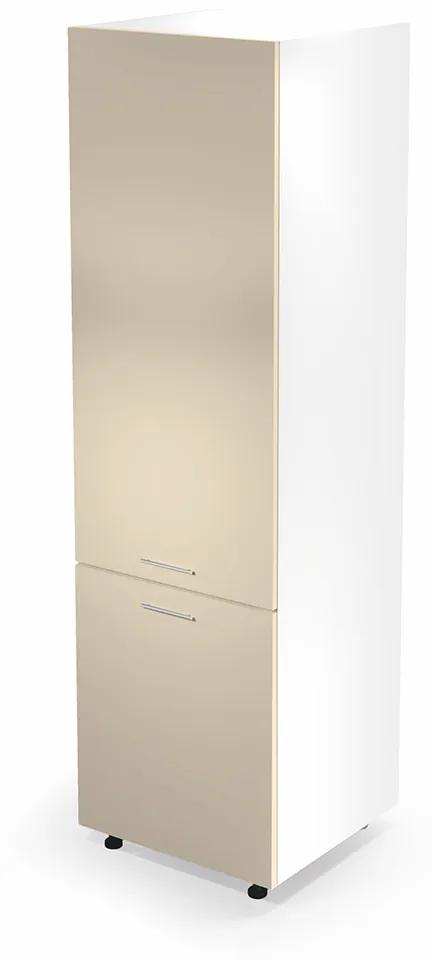 Kuchynská skrinka na vstavanú chladničku Vento DL-60/214 - biela / béžový vysoký lesk