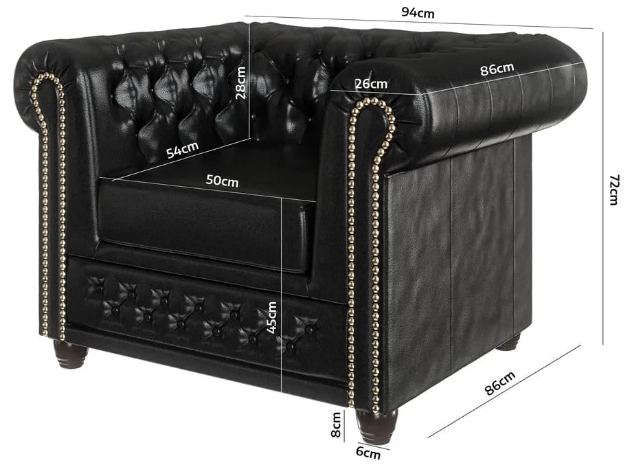 Čierne kreslo z imitácie kože York - Ropez