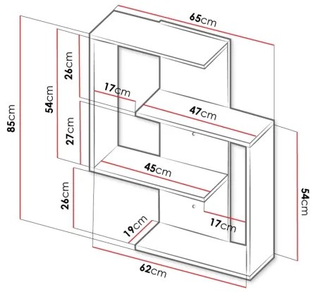 Nástenná polica MORIKO 85x65 cm biela/dub sonoma