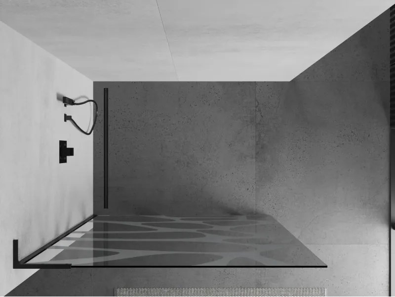 Mexen Kioto L, sprchová zástena Walk-In 100 x 200 cm, 8mm číre sklo biely vzor, čierny profil, 800-100-103-70-97