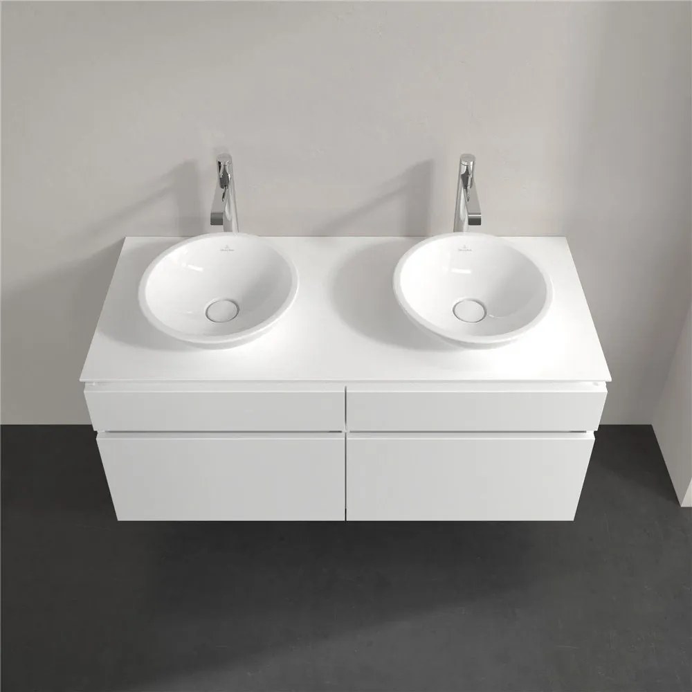 VILLEROY &amp; BOCH Legato závesná skrinka pod dve umývadlá na dosku, 4 zásuvky, 1200 x 500 x 550 mm, White Matt, B58400MS