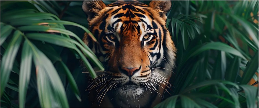 Obraz - Portrét tigra v džungli (120x50 cm)