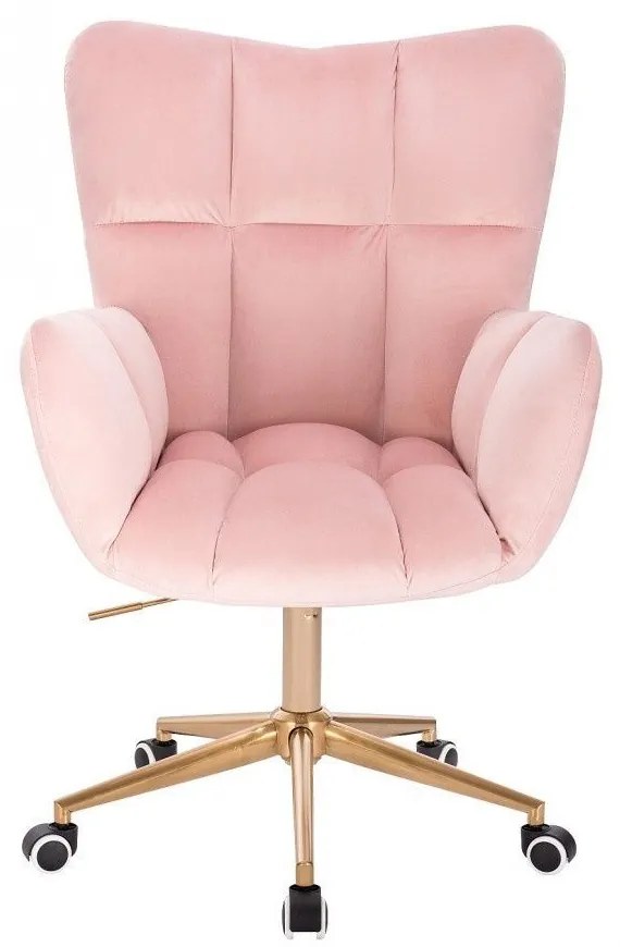 LuxuryForm DESIGN Otočné kreslo AURORA VELUR na zlatej podstave s kolieskami - svetloružové