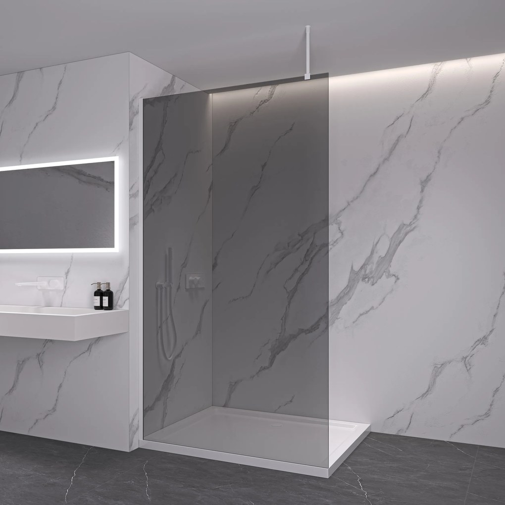 CERANO - Sprchová zástena Walk-in Onyx Top L/P - guľatá vzpera - biela matná, grafitové sklo - 160x200 cm, CER-CER-8050BD1445
