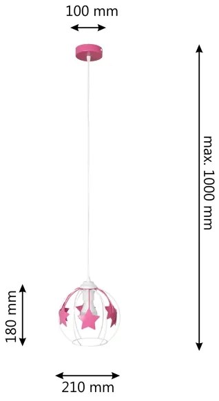 Detský luster na lanku STARS 1xE27/15W/230V ružová/biela