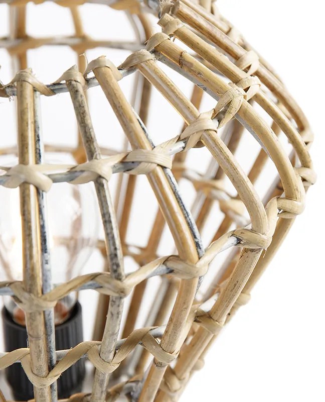 Rustikálna stolná lampa bambusová s bielou - Canna Diamond