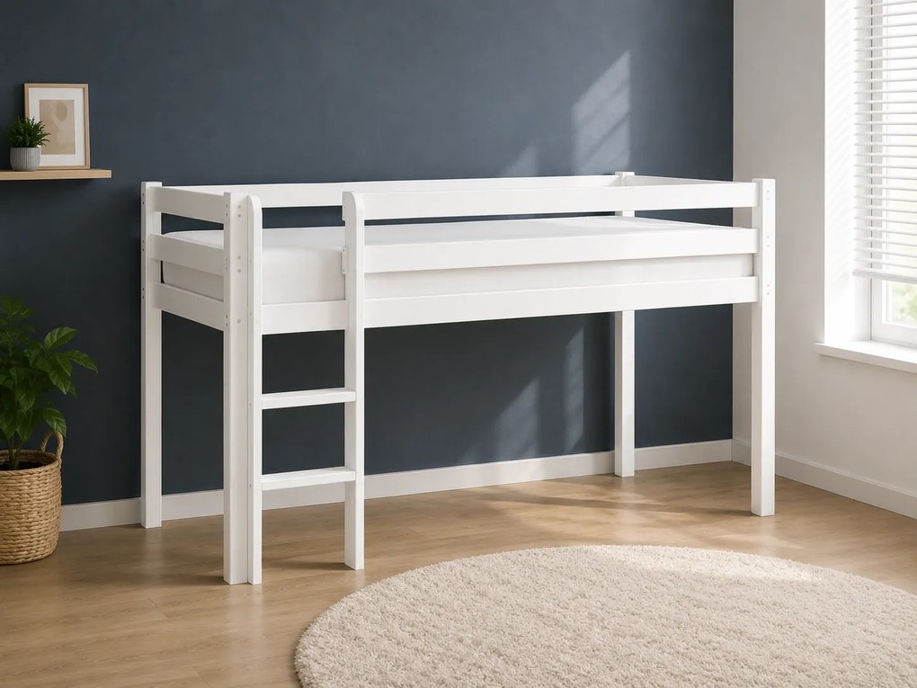 Detská vyvýšená posteľ z masívu 200x90 cm – biela farba