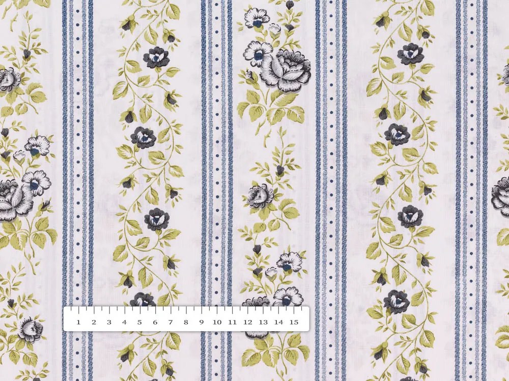 Biante Bavlnený oválny obrus Sandra SA-348 Sivé popínavé kvety a modré pruhy 130x220 cm