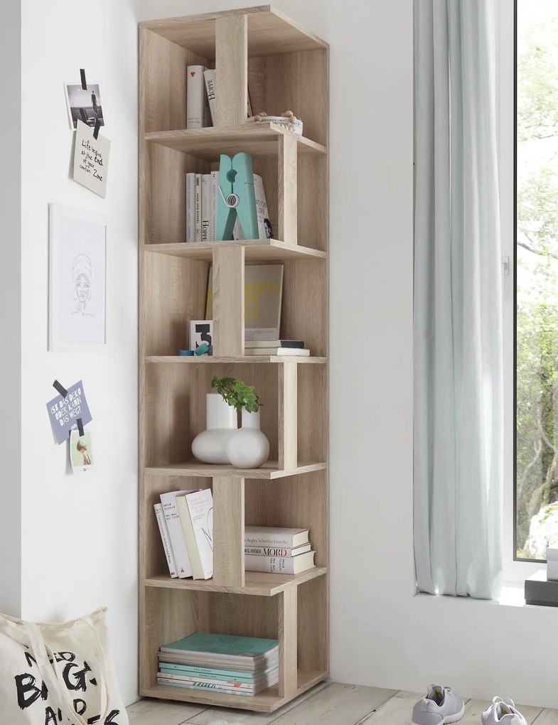 Rohový regál s priehradkami Corner Shelf, dub sonoma