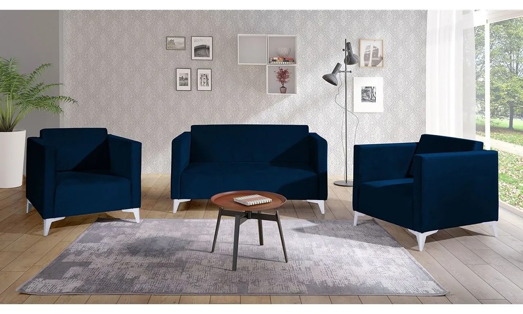 Sedacia súprava Denim 2+1+1, Dostupné poťahy: Solo 251, Farby nožičiek: biely lesk