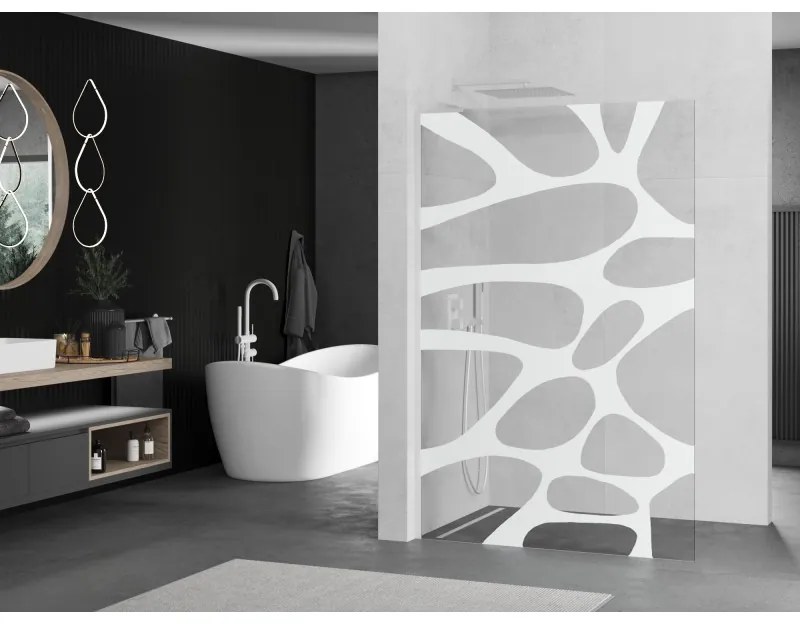 Mexen Kioto L, sprchová zástena Walk-In 90 x 200 cm, 8mm číre sklo biely vzor, biely profil, 800-090-103-20-97