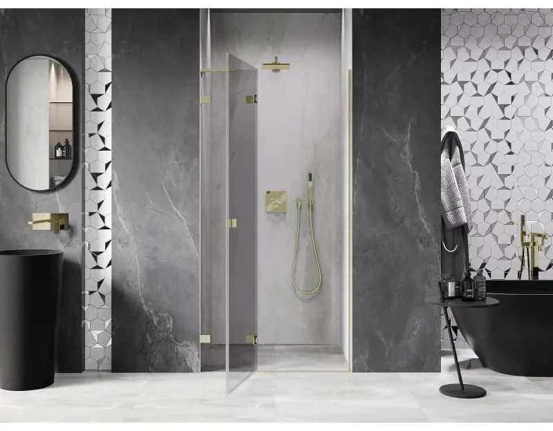 Mexen, Mexen Lunar L Otočné ľavé sprchové dvere 95 cm, transparentné, brúsené zlaté - 834L-095-000-55-00-L