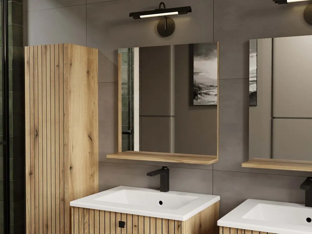 Kúpeľňové zrkadlo s poličkou Voke 60 cm dub evoke