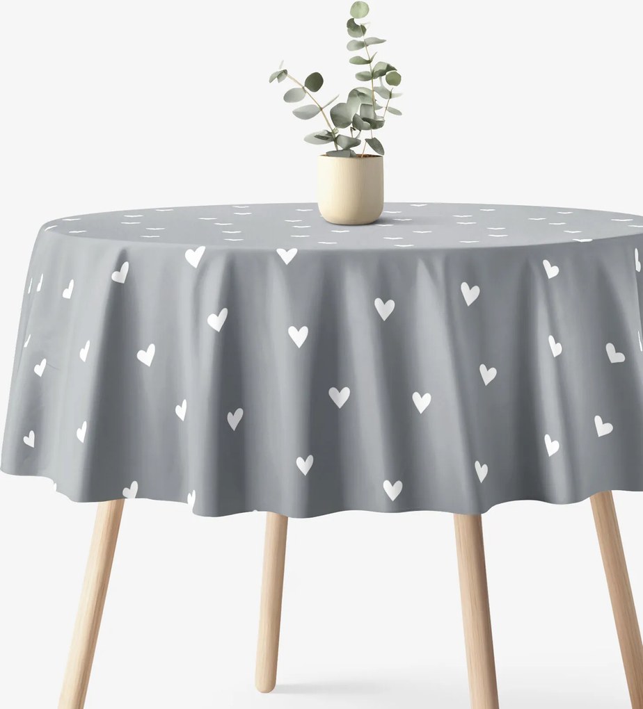 Goldea okrúhly obrus 100% bavlnené plátno - srdiečka na sivom Ø 130 cm