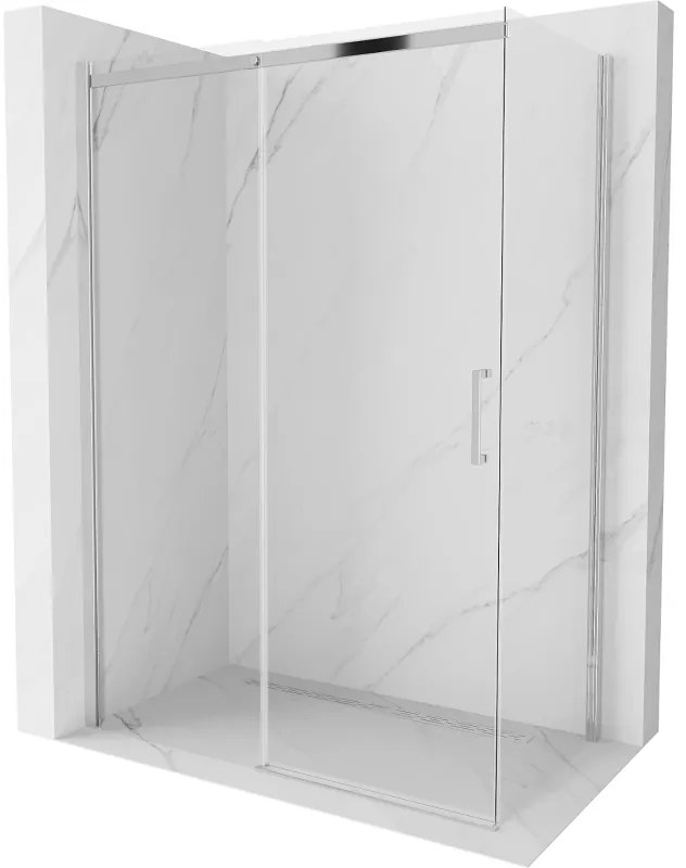 Mexen Omega, sprchovací kút s posuvnými dverami 150 (dvere) x 80 (stena) cm, 8mm číre sklo, chrómový profil, 825-150-080-01-00