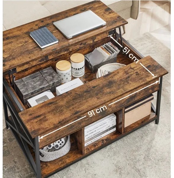 Konferenčný stolík so zdvíhacou doskou NYRO hnedá/čierna