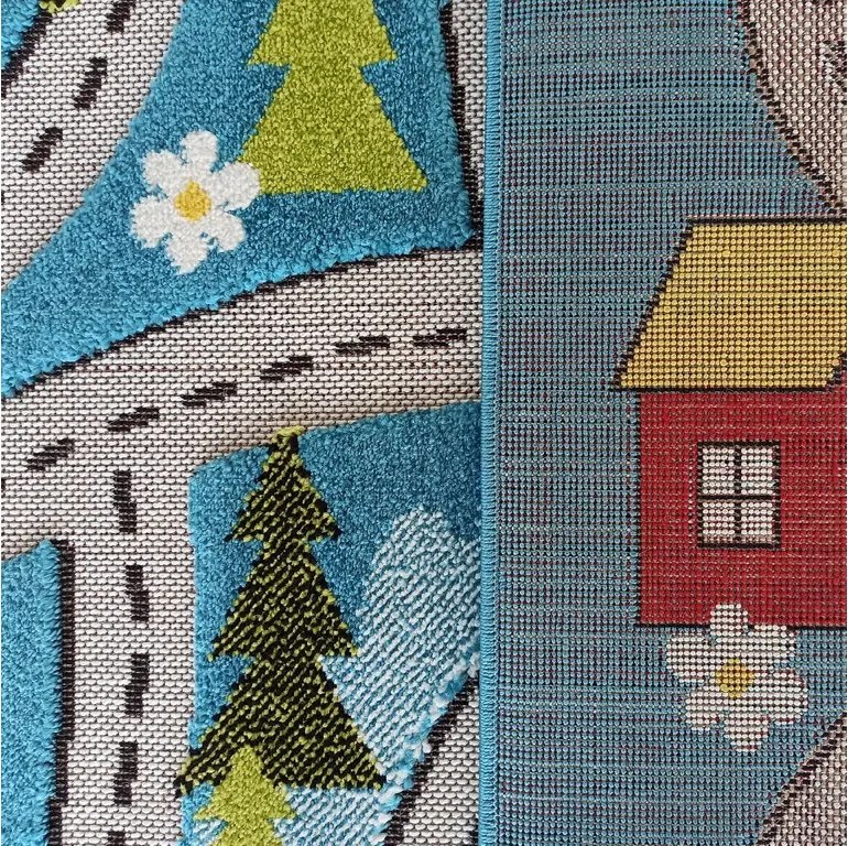 DY Modrý detský koberec s motívom mesta Color Kids 02 Rozmer: 100x150 cm