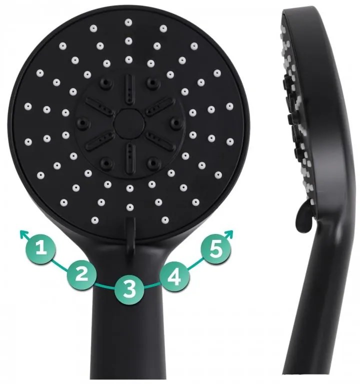 Erga Samba, 5-funkčná ručná sprchová hlavica, čierna matná, ERG-YKA-BP.SAMBA-BLK