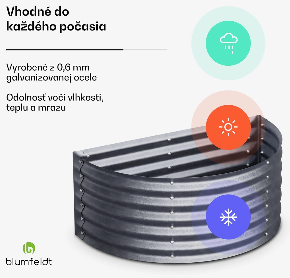 Blumfeldt High Grow Half Circle, polkruhový vyvýšený záhon, 105x43x60 cm, z vlnitého oceľového plechu, jednoduchá montáž, odolný voči hrdzi a mrazu